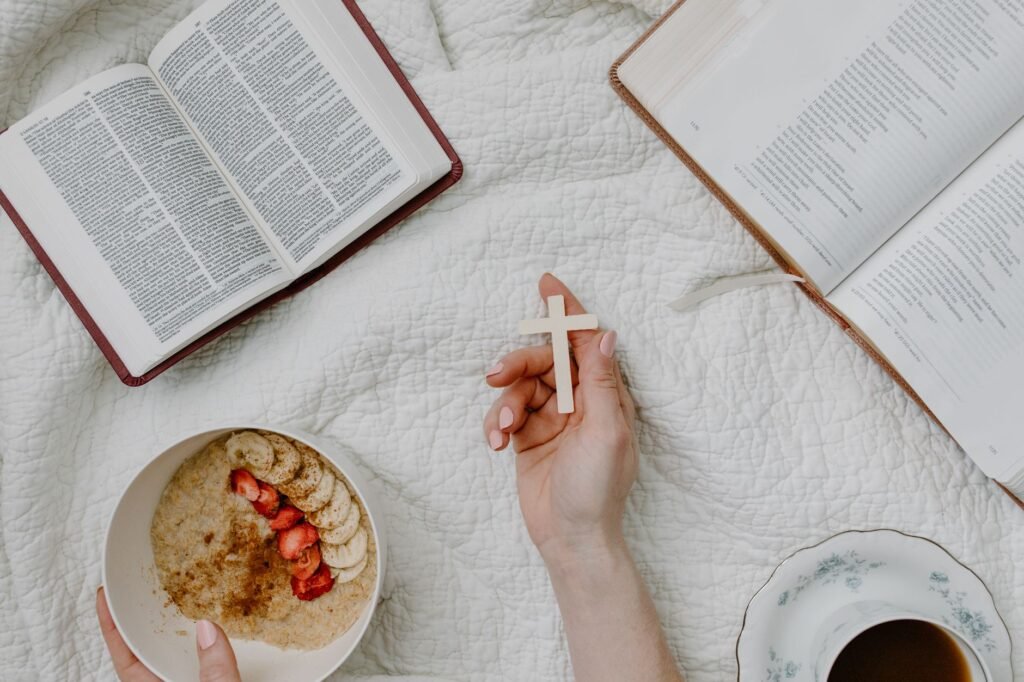 A peaceful scene of an open Bible, symbolizing the strength found in God's Word